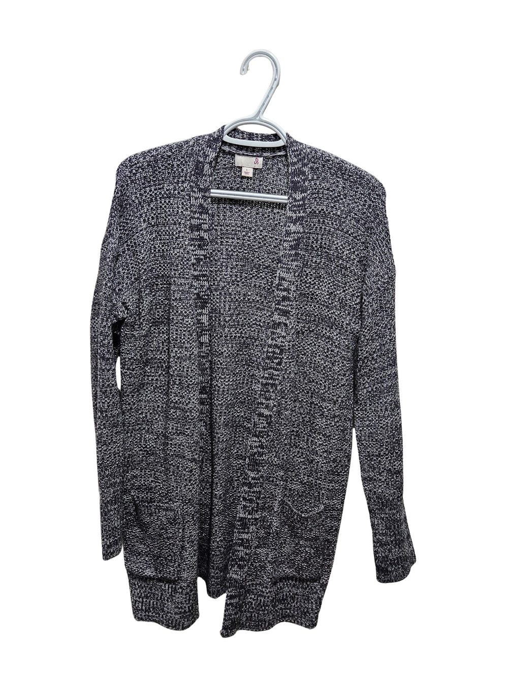 SO Navy & White Marled Knit Open Front Longline Cardigan Sweater - Large